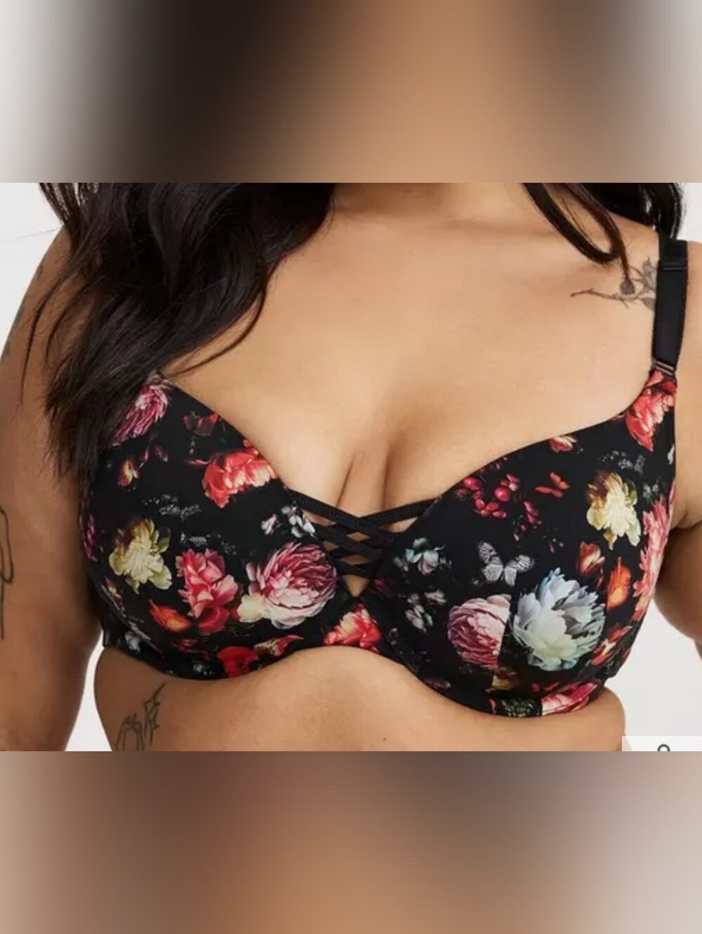 TORRID Floral Plunge Push-Up 360° Back Smoothing Bra 38DDD New
